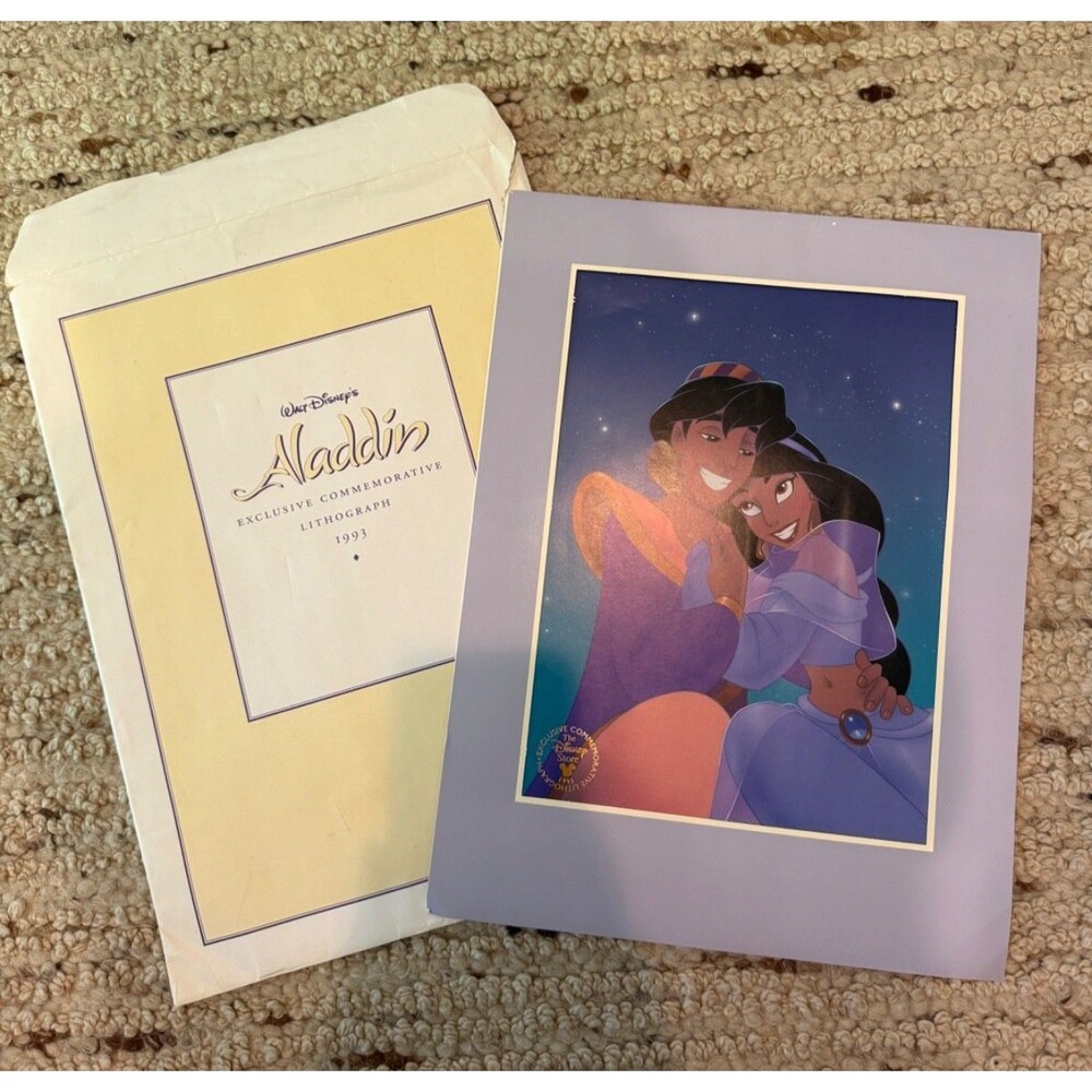 Vintage 1993 Disney Aladdin Exclusive Commemorative Lithograph Print w/ Envelope